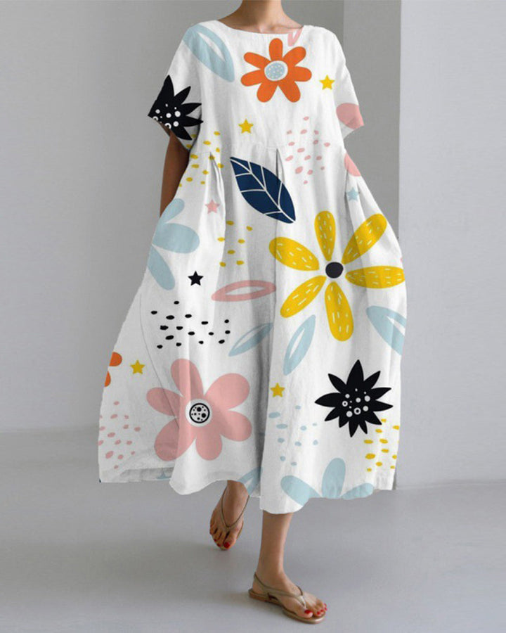 Ruzana - Robe Ample Imprimée à Manches Courtes