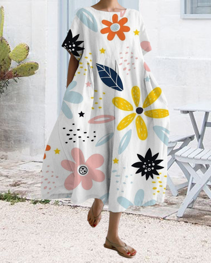 Ruzana - Robe Ample Imprimée à Manches Courtes