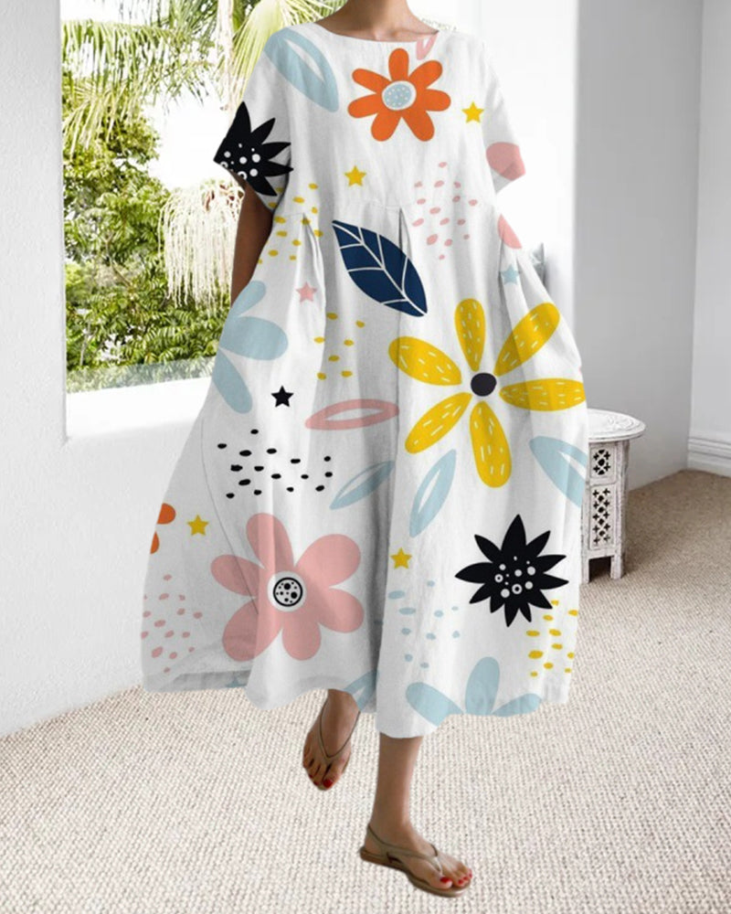 Ruzana - Robe Ample Imprimée à Manches Courtes