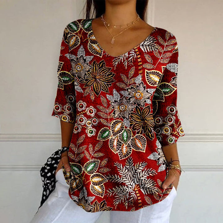 EXELEV™ |【Manches Longues】T-Shirt Imprimé Feuilles Vintage