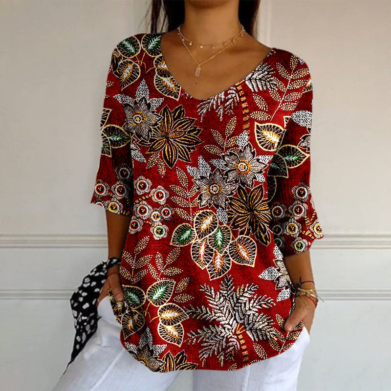 EXELEV™ |【Manches Longues】T-Shirt Imprimé Feuilles Vintage